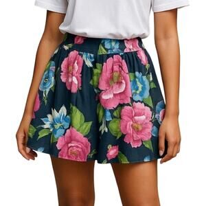 Hollister Floral Logo Mini Skirt Lined Cotton Pull On Size Medium
